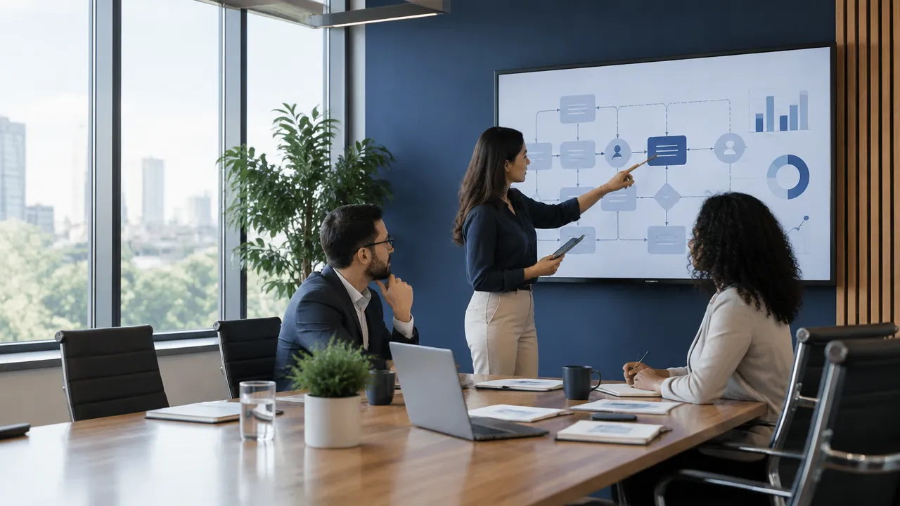 Lideranças e equipe operacional avaliam um processo e planejam um piloto de inteligência artificial