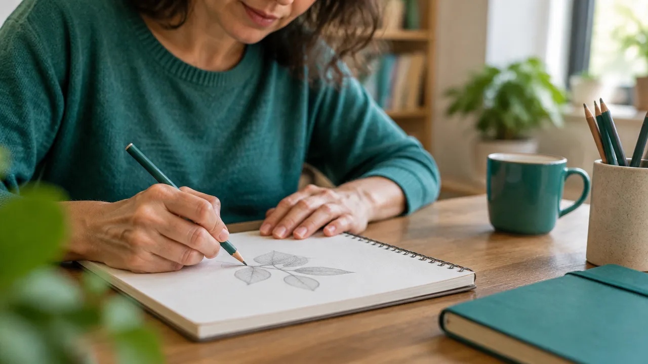 Manos de una persona adulta practicando dibujo en un cuaderno como ejemplo de aprendizaje repetido.