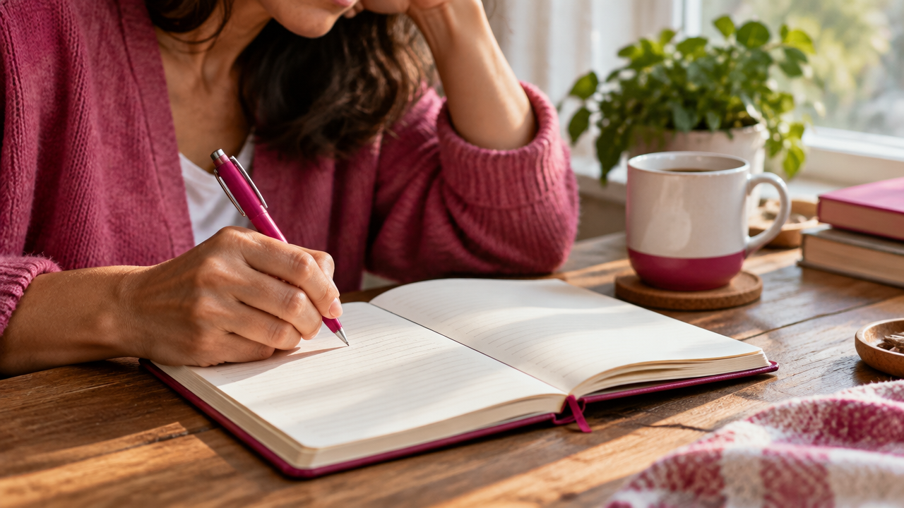 Manos escribiendo en un cuaderno para reconocer una emoción y elegir un paso responsable
