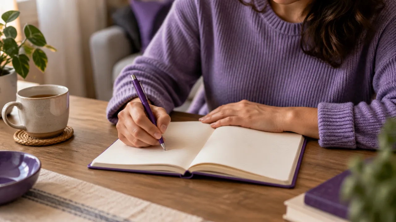 Manos que anotan en un cuaderno una experiencia para reconocer emociones y respuestas automáticas