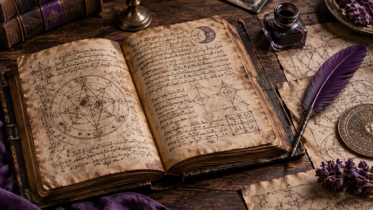 Manuscrito antigo com diagramas e sigilos ilustrando os grimórios associados à Goécia