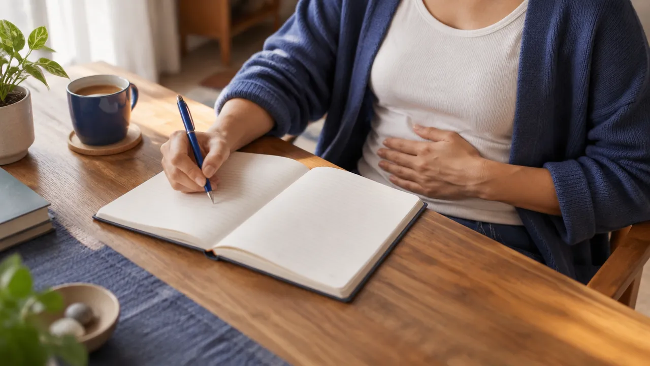 Mãos registram opções em um caderno durante uma pausa reflexiva antes de decidir