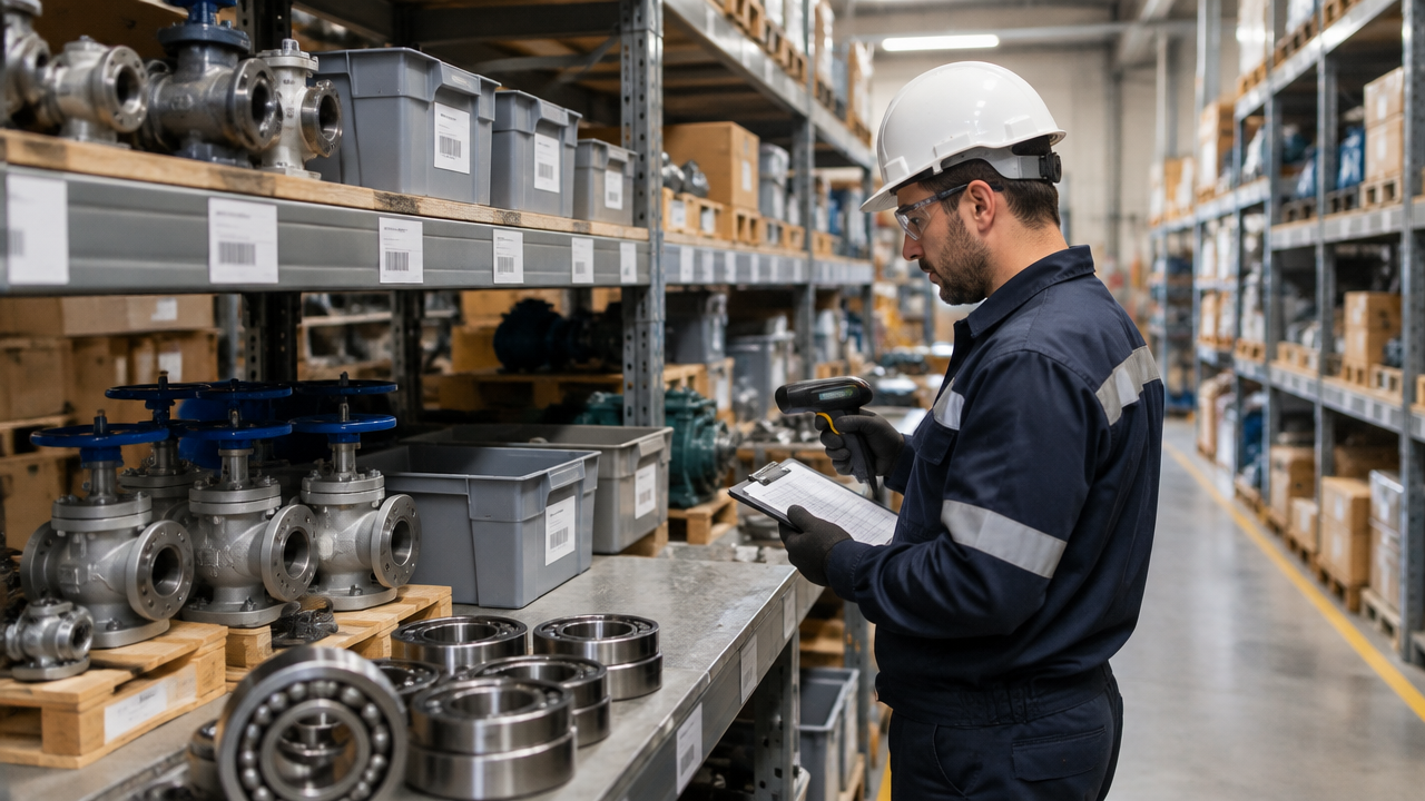 Materiais remanescentes de uma parada organizados para inspeção e retorno controlado ao estoque