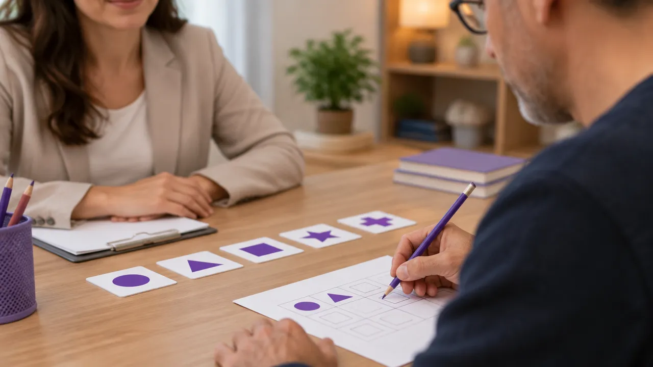 Materiales y tareas de atención y memoria utilizados durante una evaluación neuropsicológica