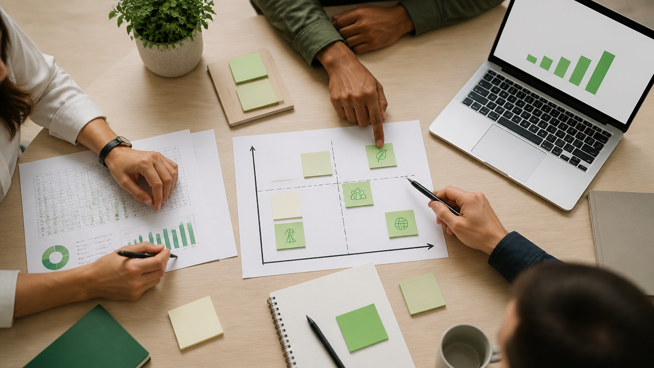 Matriz de prioridades e impactos usada para escolher ODS mais relevantes ao negócio