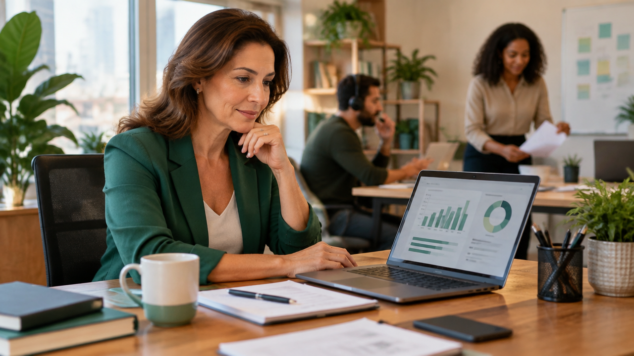 Mentora analisando receita e capacidade de atendimento com sua equipe