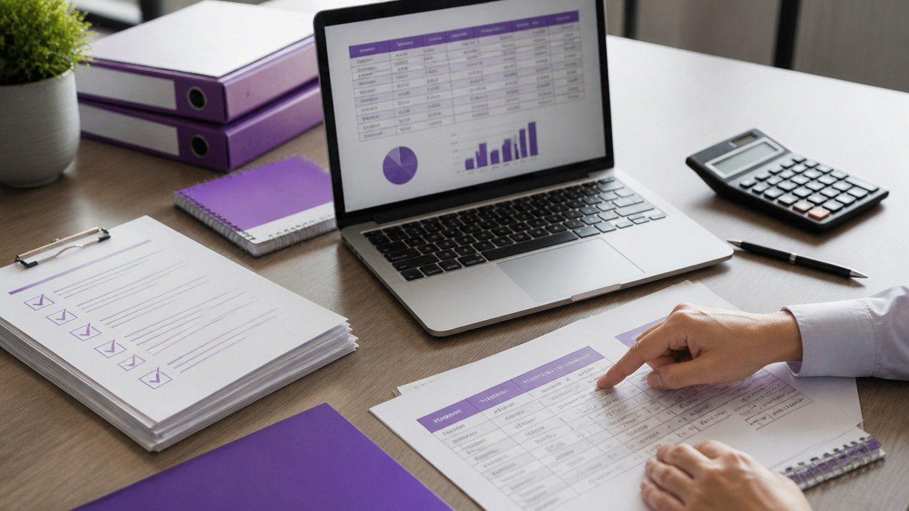 Mesa com checklist, documentos e notebook usados no planejamento para abrir um CNPJ