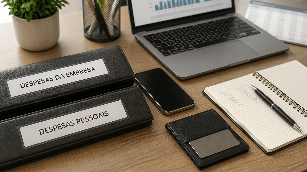 Mesa com organização separada entre finanças pessoais e finanças do MEI