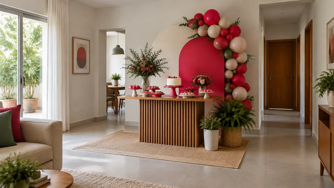Mesa de festa dimensionada para um ambiente compacto com passagem livre