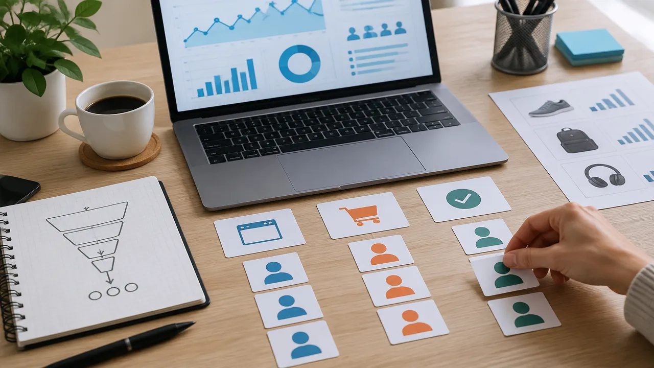Mesa de planejamento com públicos segmentados para uma campanha de remarketing