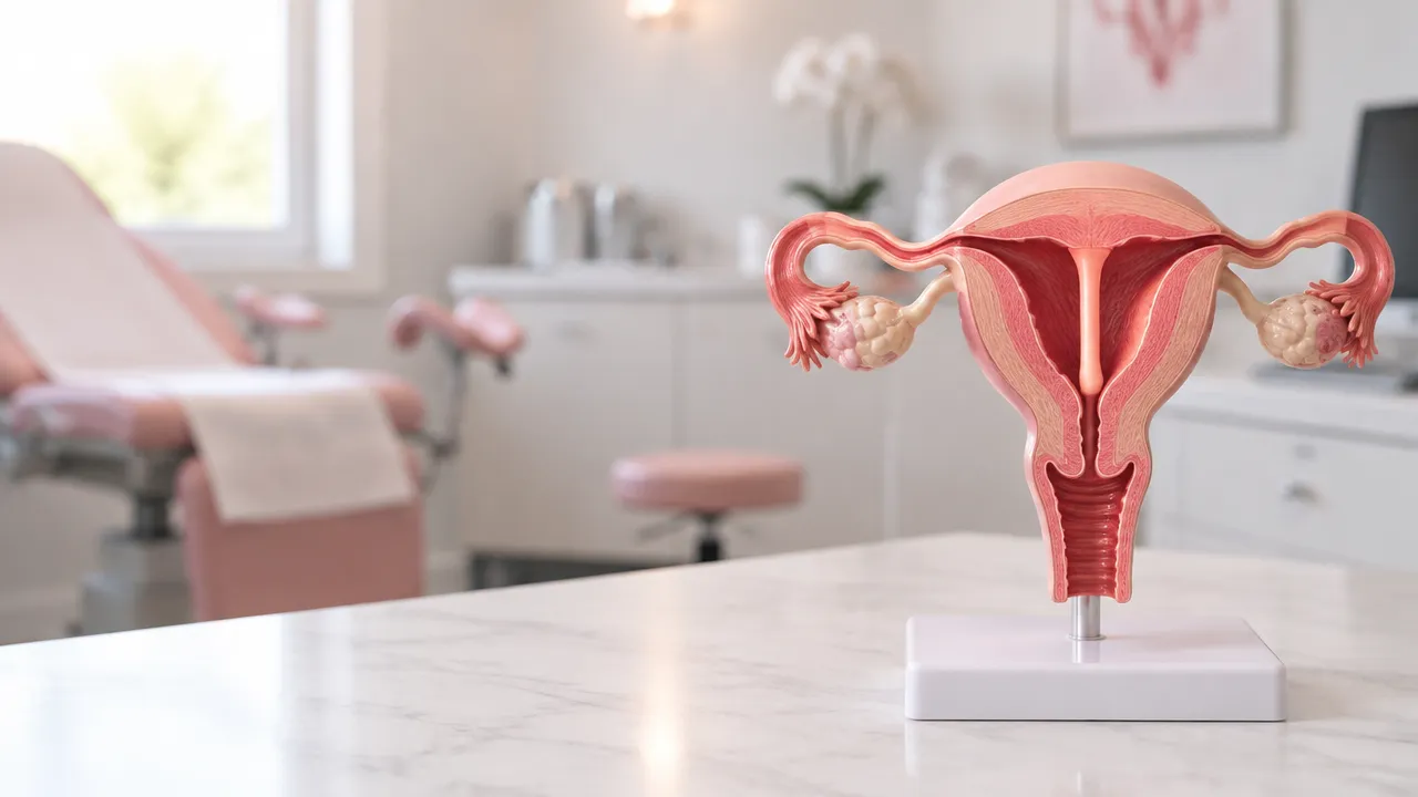Modelo anatômico do útero mostrando um septo que divide parcialmente a cavidade uterina