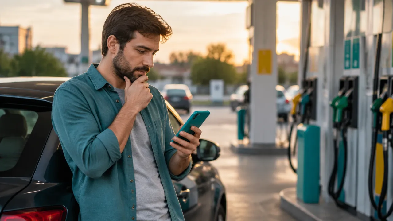 Motorista compara o preço dos combustíveis antes de abastecer um carro flex