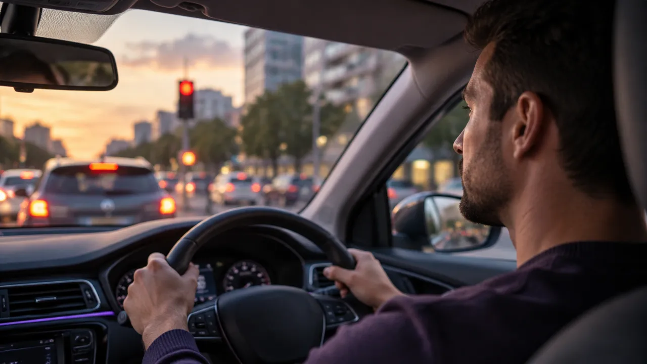 Motorista faz uma pausa consciente ao volante enquanto aguarda no trânsito