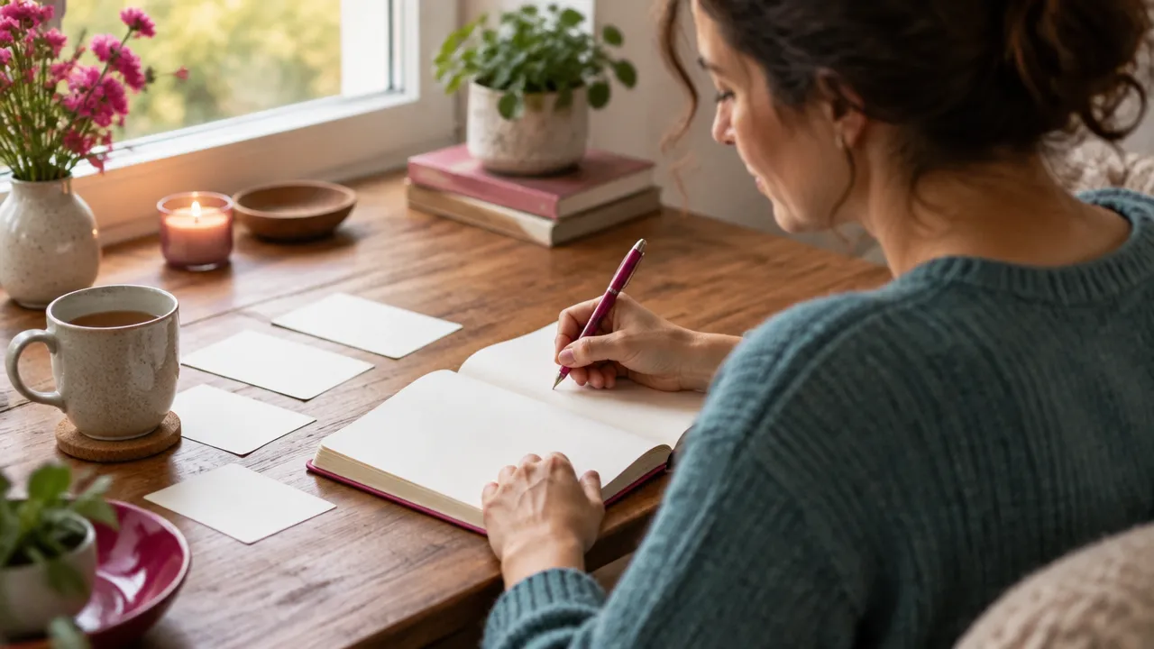 Mujer escribe en un cuaderno para distinguir sus valores personales de los roles que han cambiado