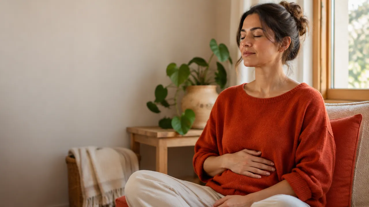 Mujer haciendo una pausa para respirar con calma y observar su diálogo interno