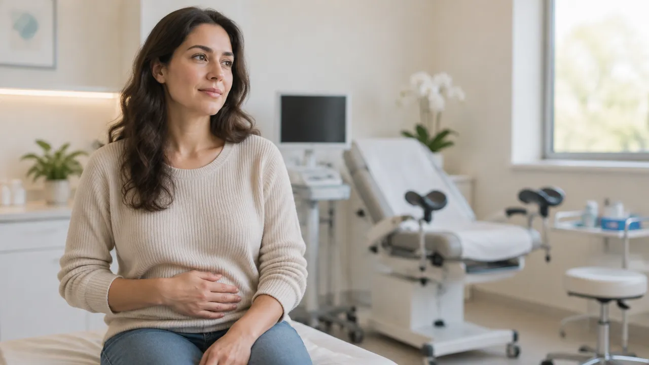 Mulher em consultório ginecológico acolhedor, em imagem sobre endometriose e fertilidade