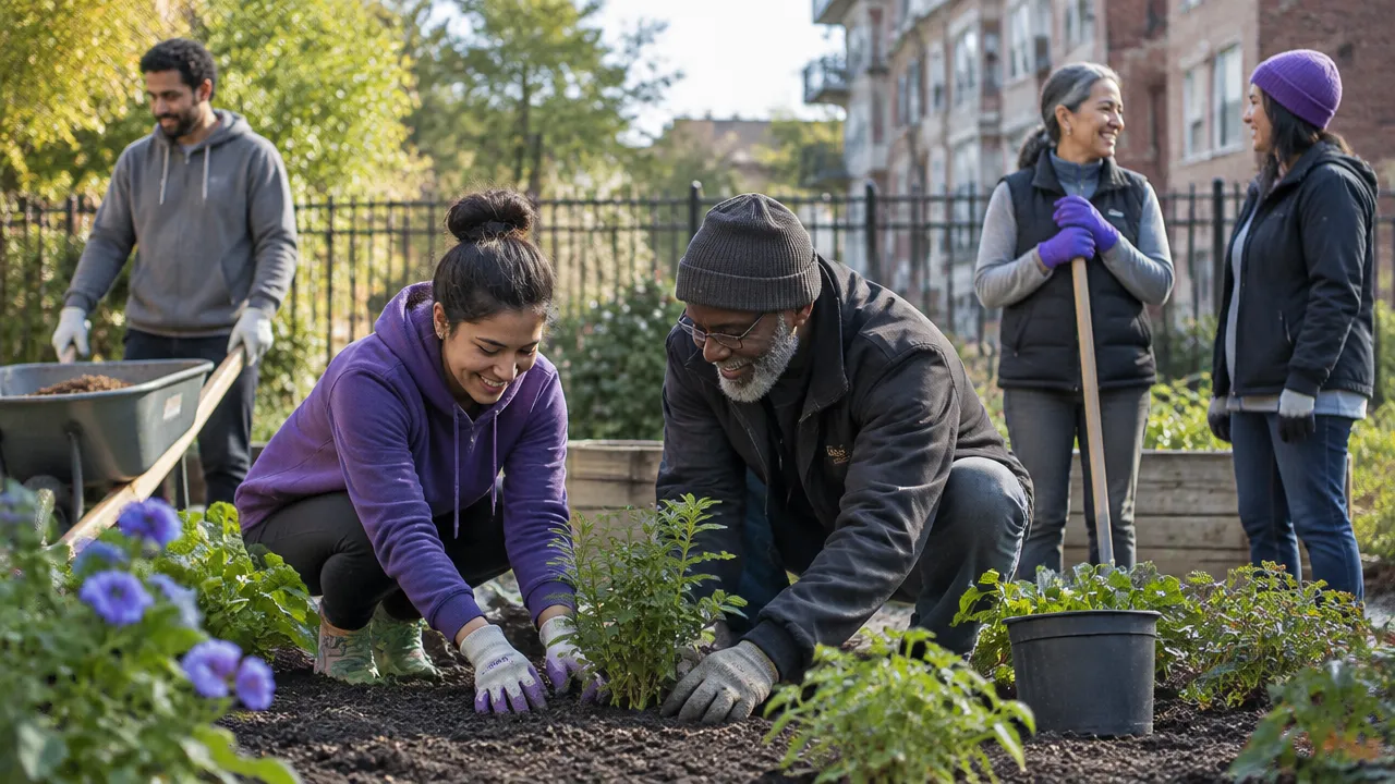 Neighbors cooperate on a small shared garden project
