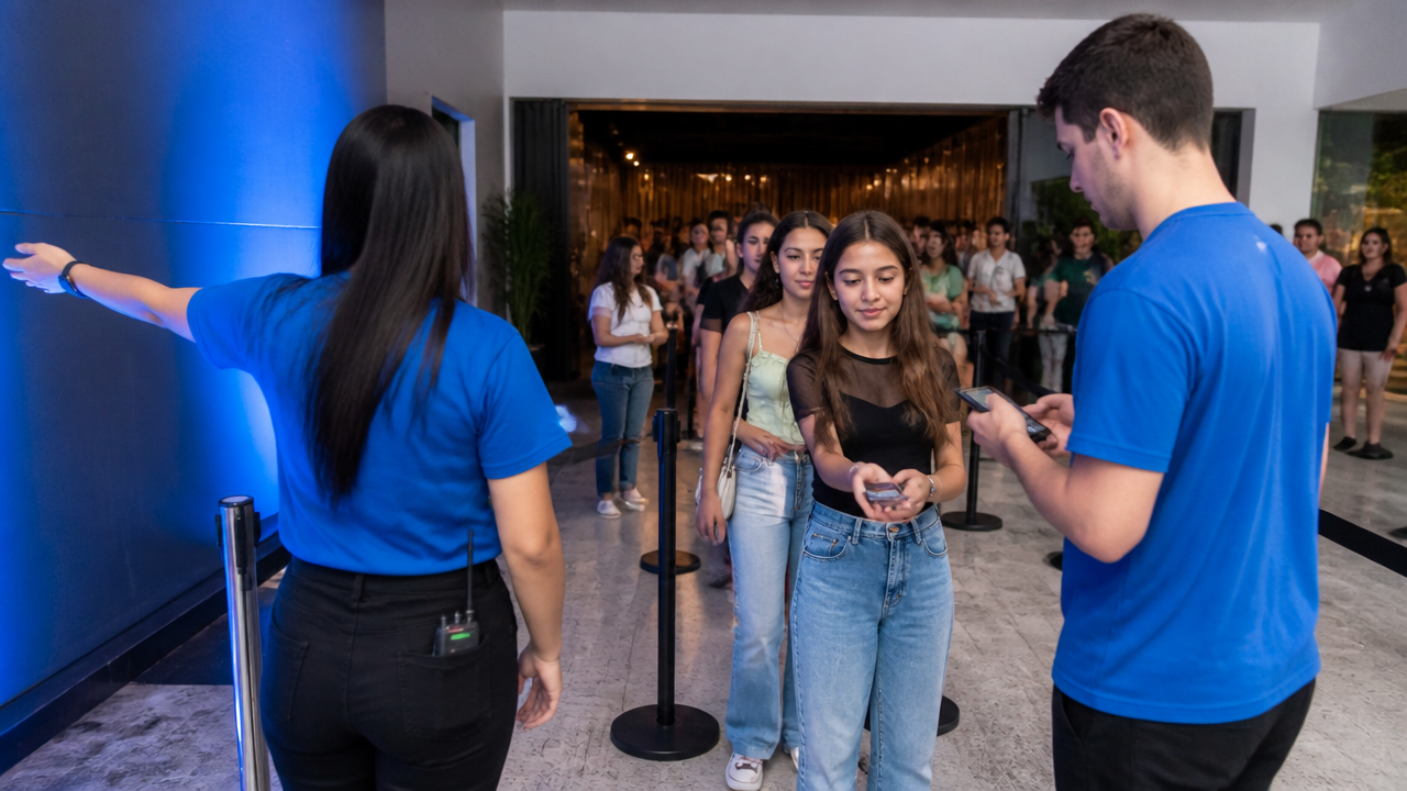 Organização de filas e validação de ingressos pelo celular em uma entrada de evento