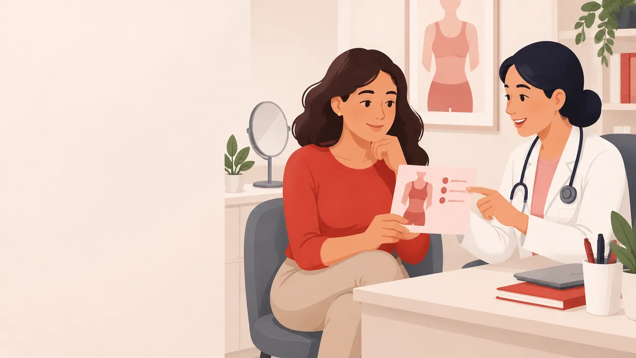 paciente-conversa-com-medica-sobre-mudancas-percebidas-nas-m-6f294532 Saúde das mamas: cuidados e exames em cada fase