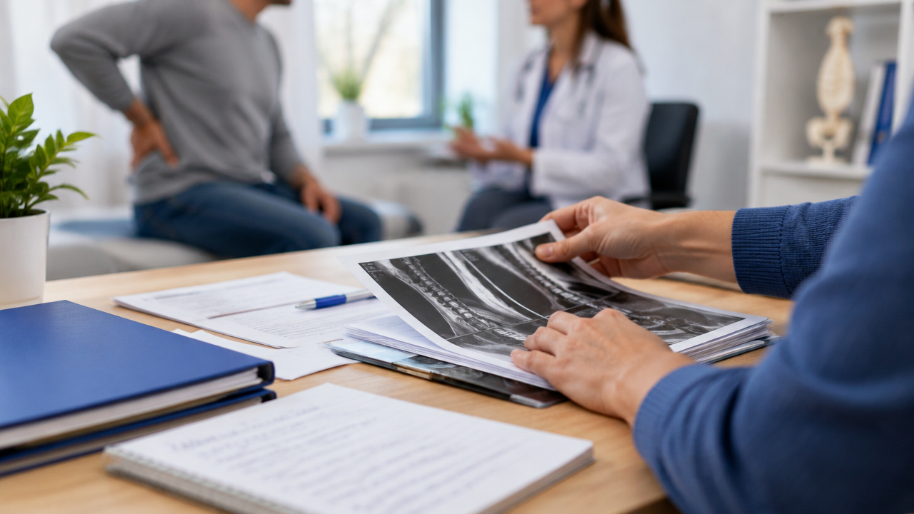 Paciente organiza exames, receitas e anotações para conversar com o médico sobre incapacidade laboral