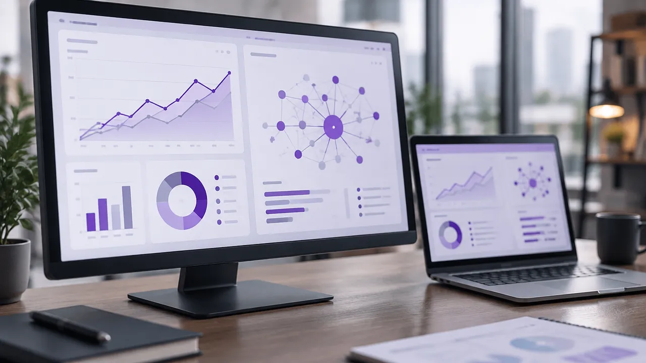 Painéis abstratos de SEO lado a lado para comparar métricas de autoridade