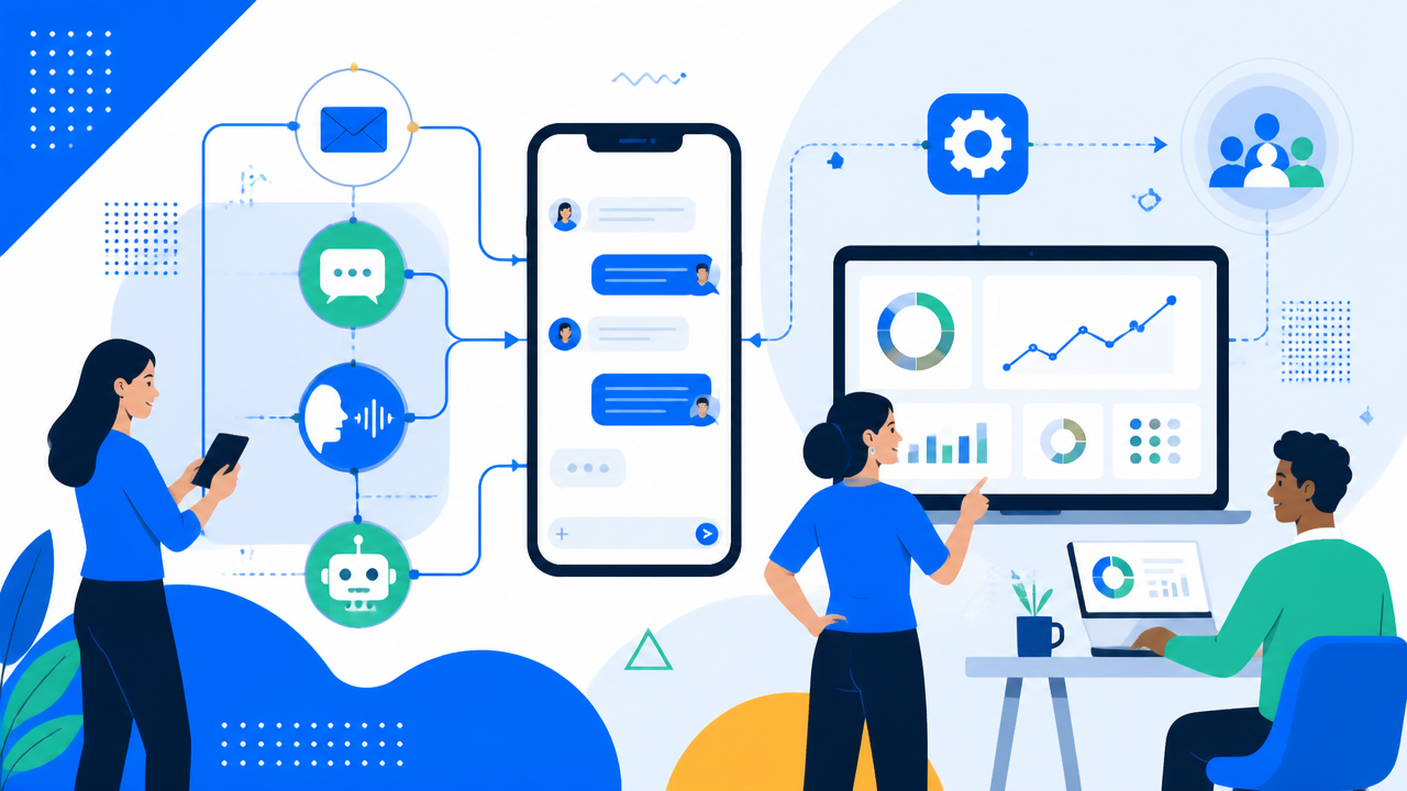 Painel com operação multicanal de recuperação de crédito, incluindo mensagens, automação e indicadores.