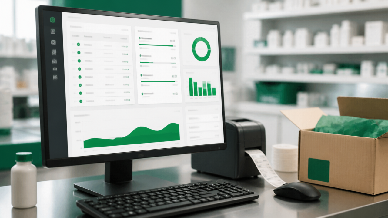Painel de atendimento com métricas e integrações usado por uma farmácia