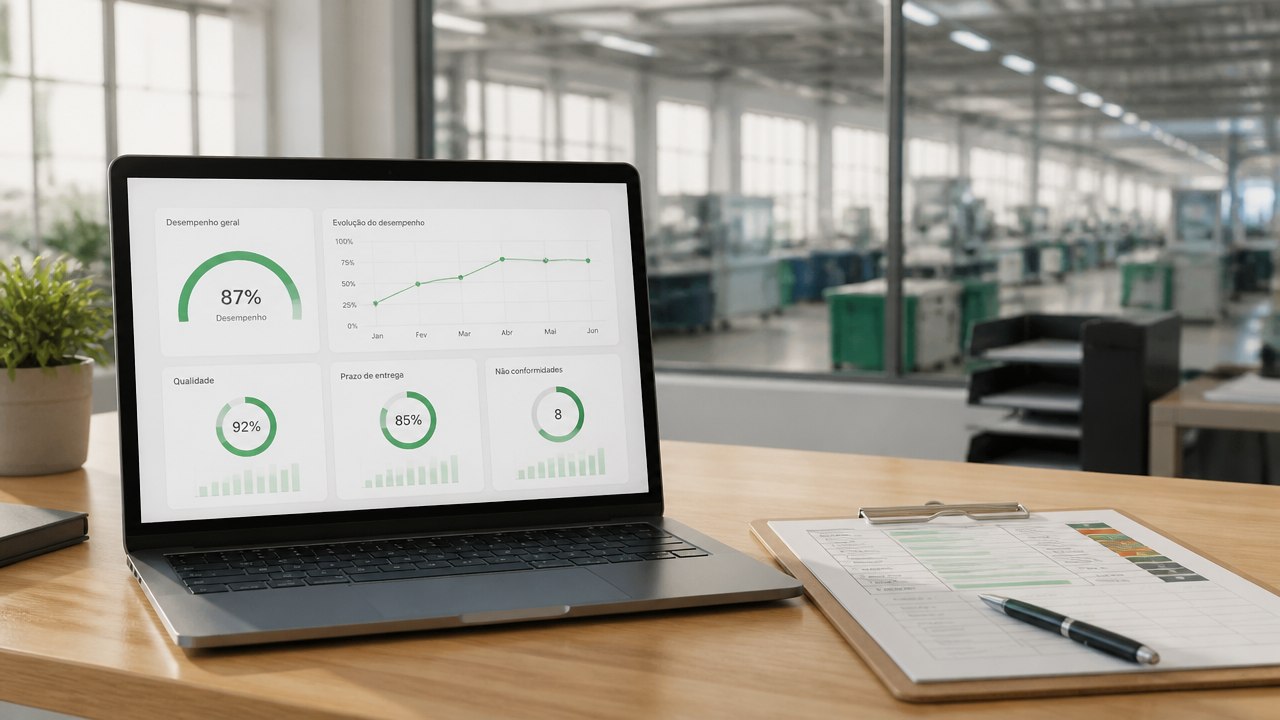 Painel de indicadores e scorecard para monitoramento de desempenho de fornecedores