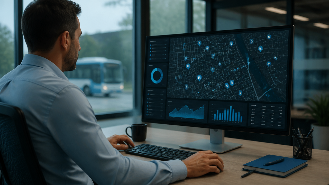 Painel de monitoramento em tempo real de veículos e passageiros em operação
