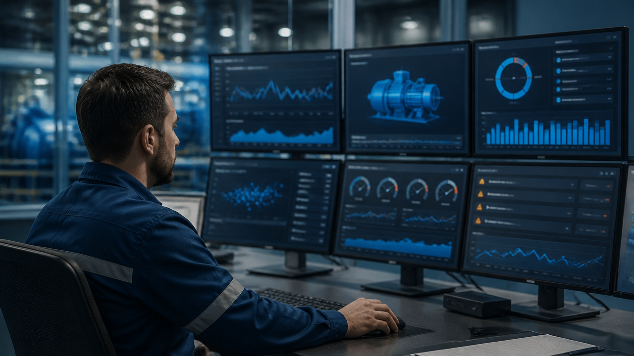 Painel de monitoramento preditivo com dados de vibração e temperatura