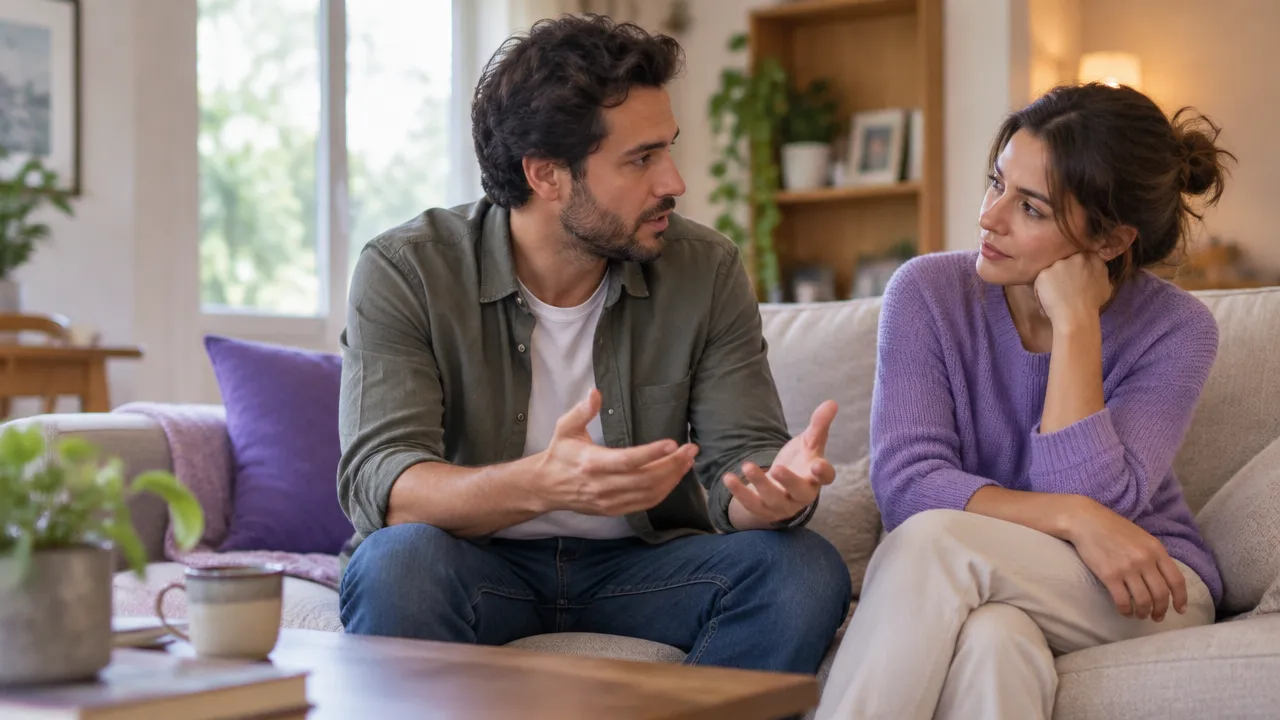 Pareja adulta retoma una conversación difícil con escucha y calma para fortalecer la seguridad afectiva.