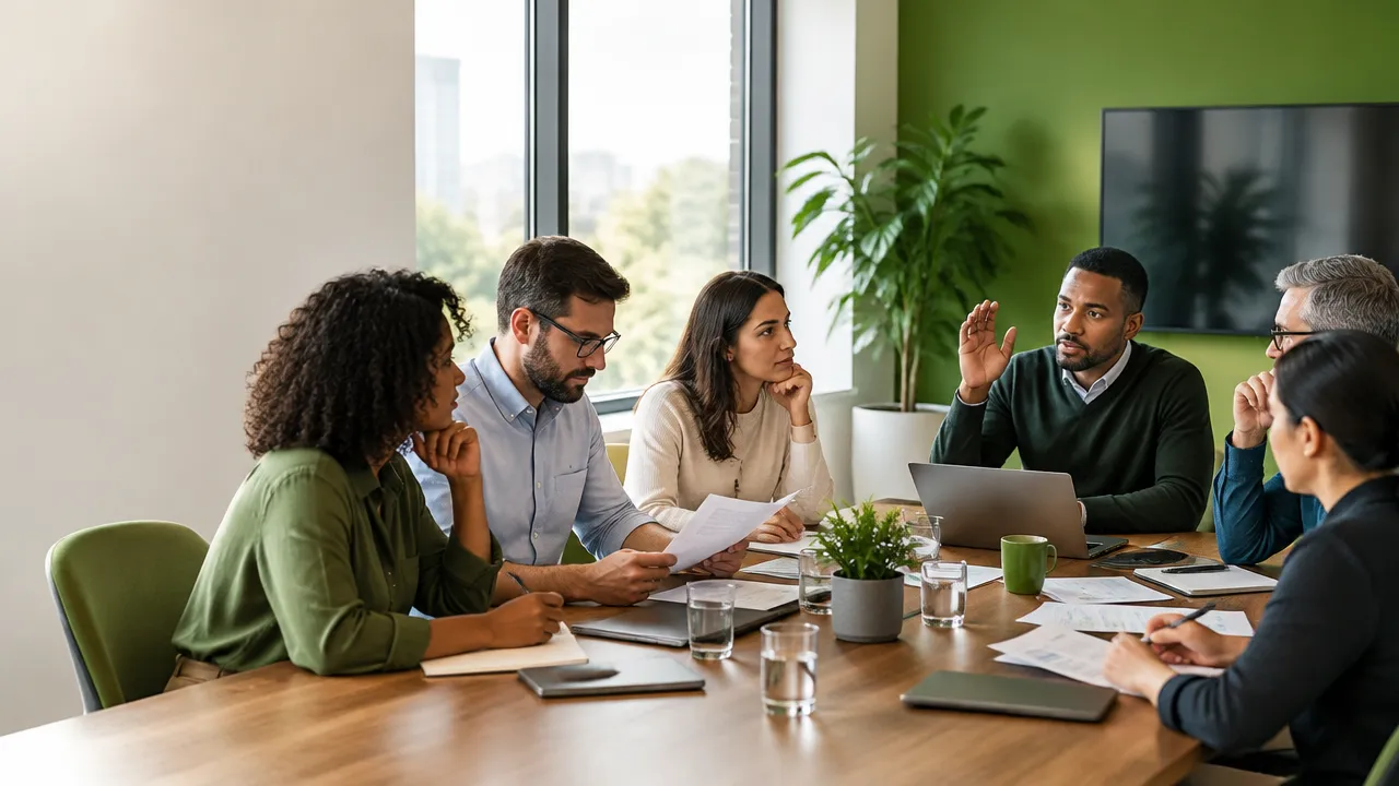 Participante hesita em compartilhar uma ideia durante uma reunião de grupo