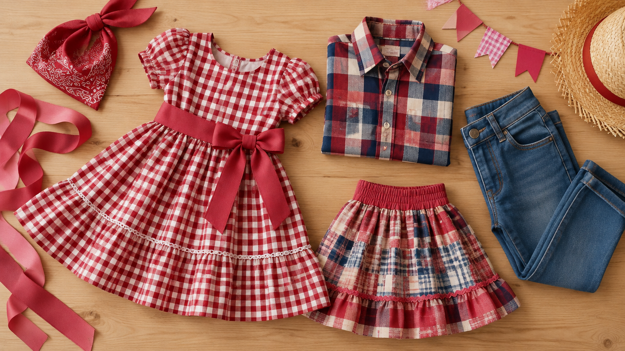 Peças xadrez e básicas combinadas para montar um traje junino infantil econômico