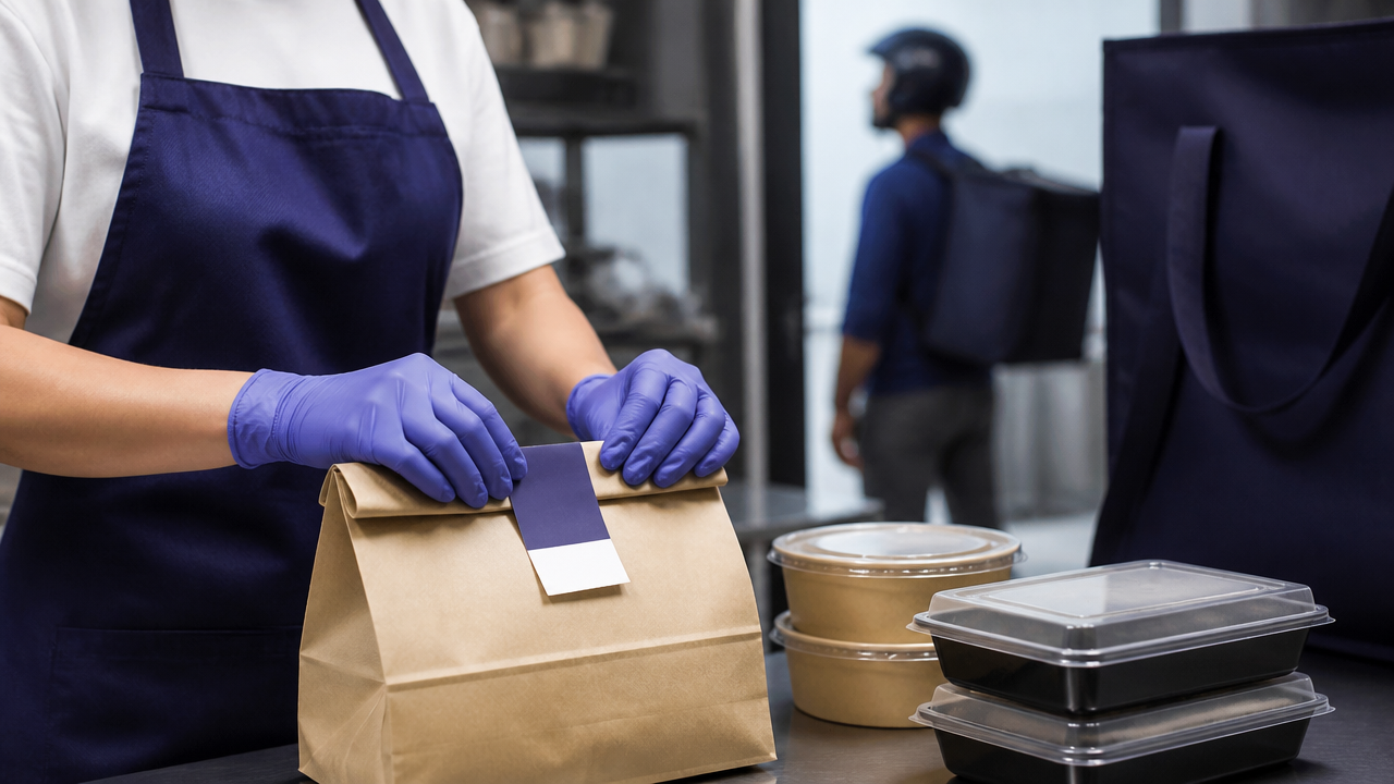 Pedido de delivery sendo conferido e embalado com padrão de qualidade antes do envio