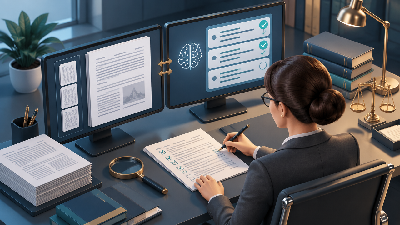 Perita revisa o resumo da inteligência artificial comparando-o com os documentos originais dos autos