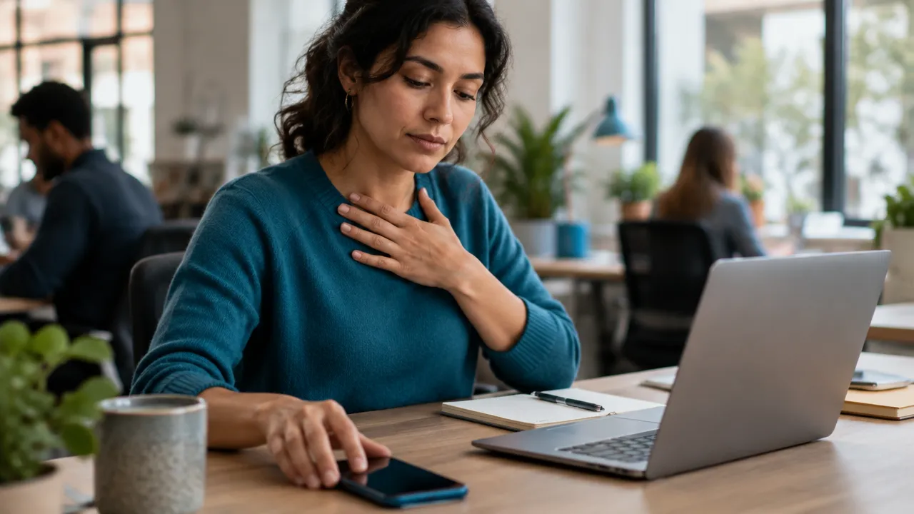 Person pausing after noticing a message, showing how context and internal state shape a behavioral response