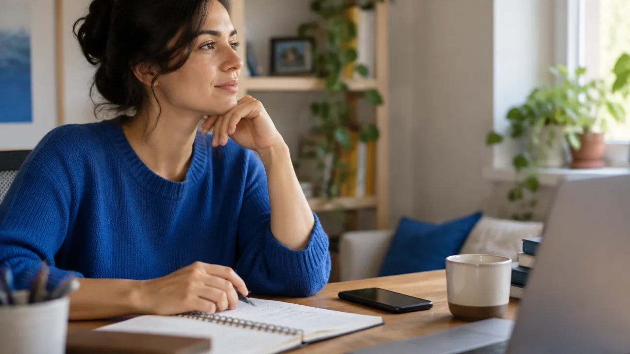Persona adulta hace una pausa antes de responder un mensaje y revisa sus límites personales