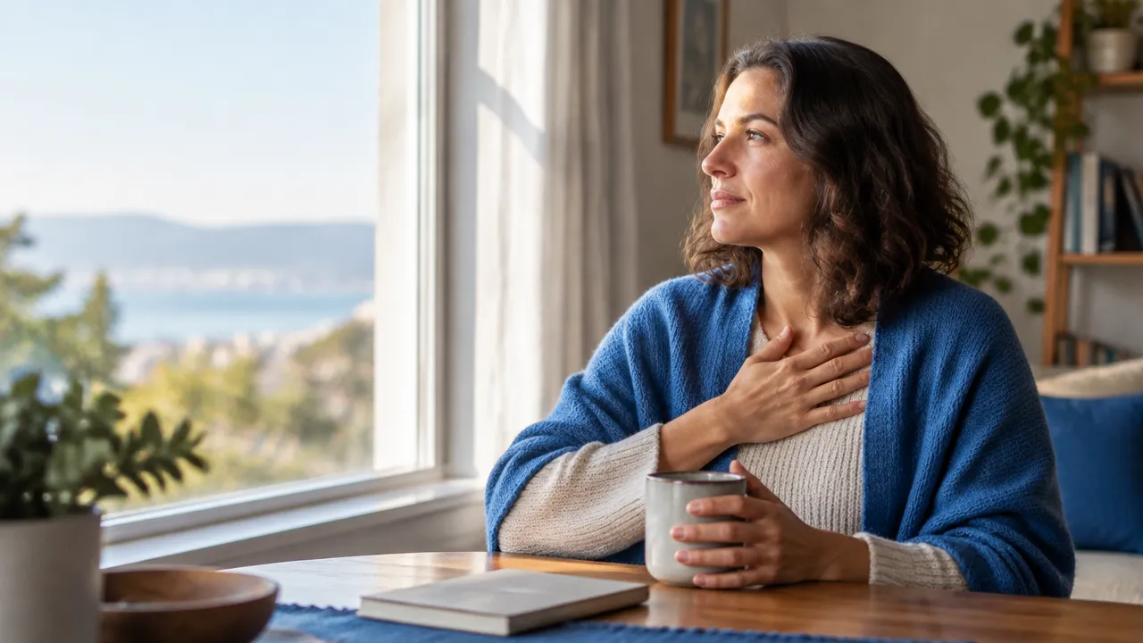 Persona adulta reflexiona junto a una ventana y reconoce sus emociones ante una dificultad
