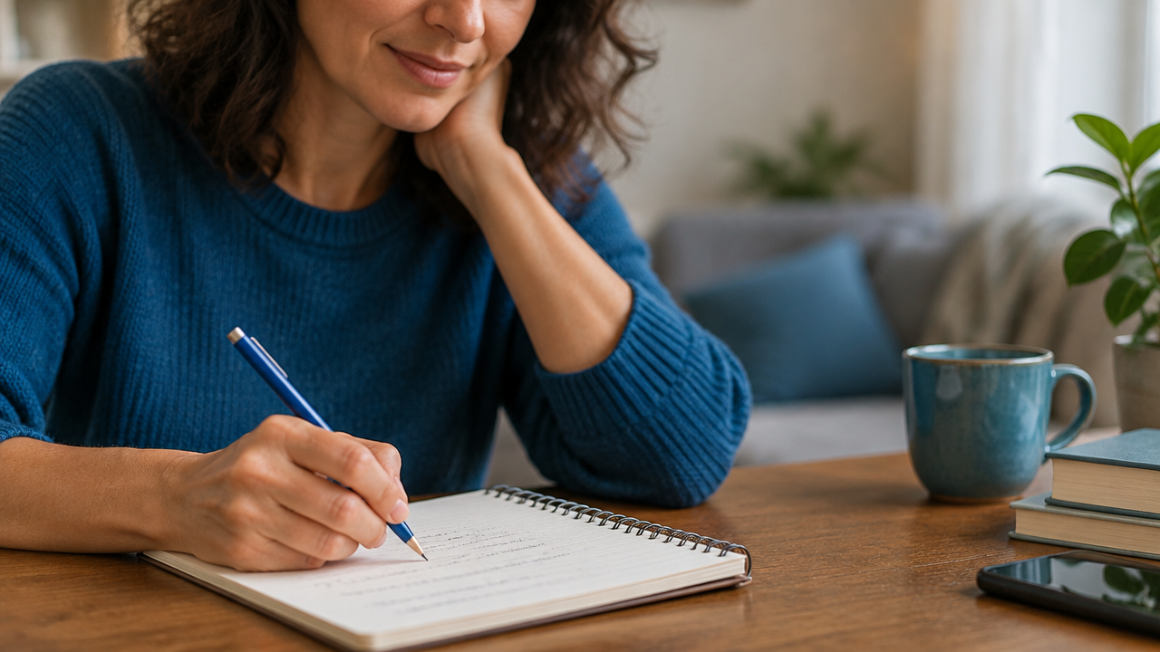 Persona anotando qué siente y cuál será su siguiente paso para salir del sobreanálisis emocional