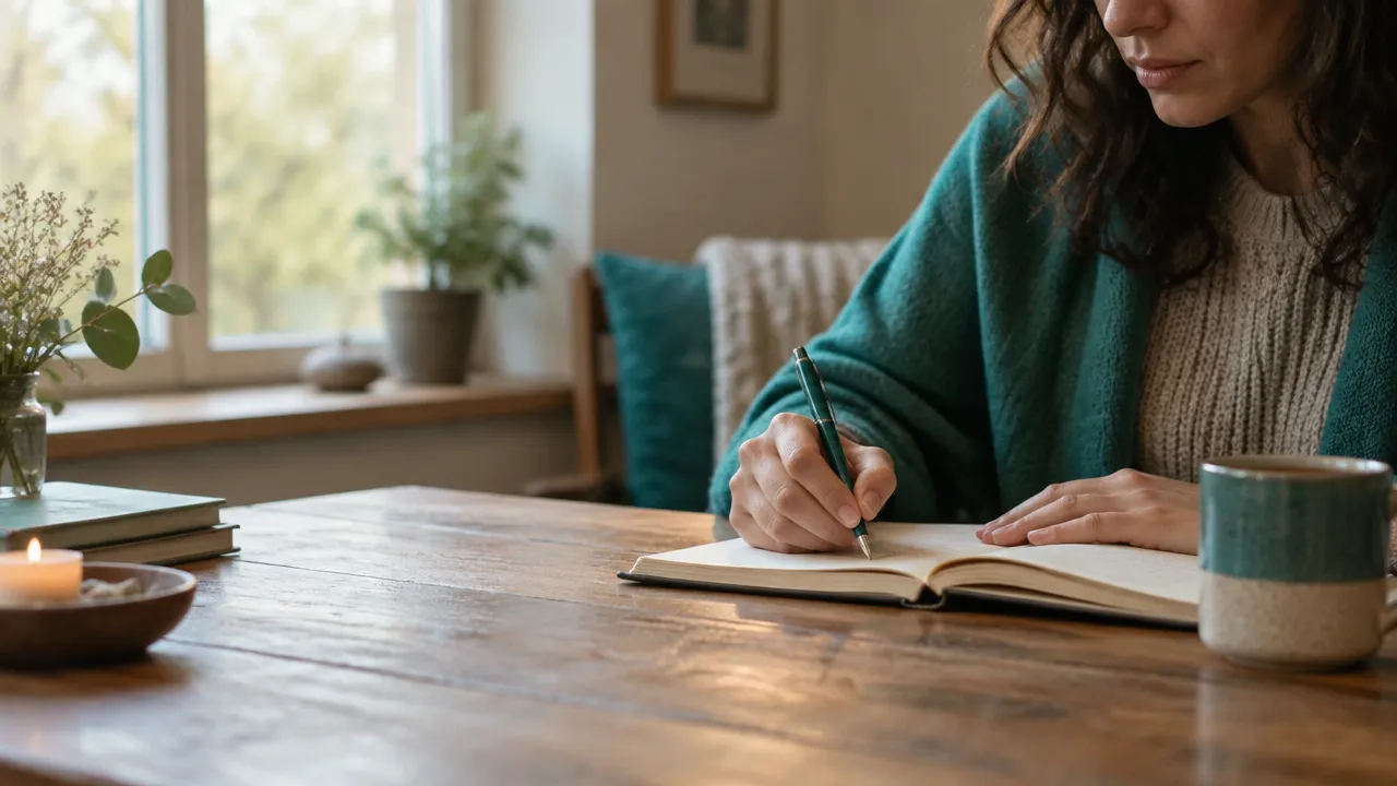Persona escribe en un cuaderno como pequeño ritual para acompañar el duelo