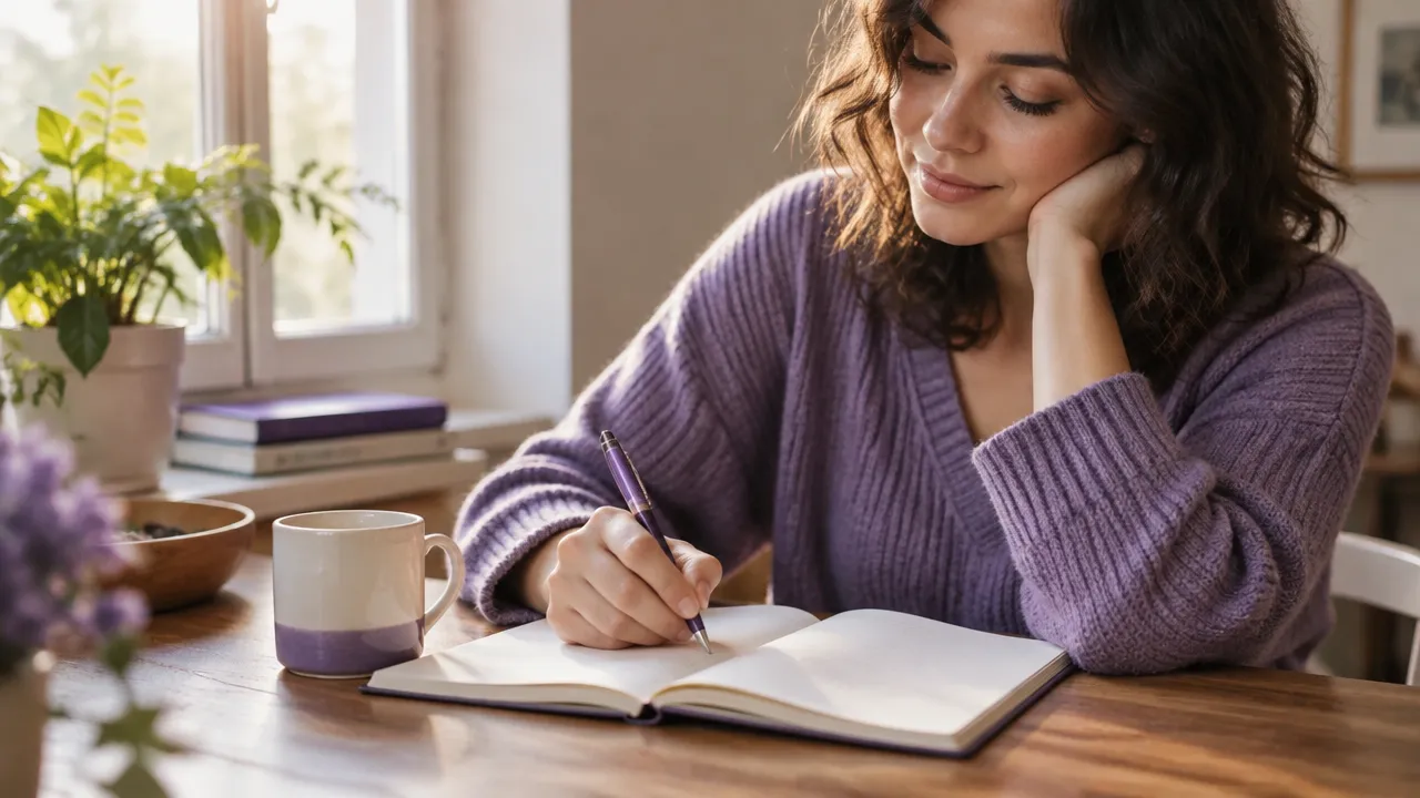 Persona escribe en un cuaderno junto a una ventana durante un ejercicio de autoescucha