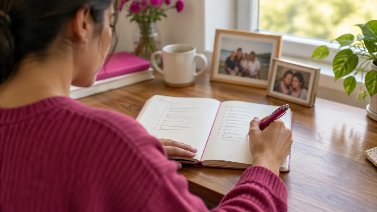 Persona escribe en un cuaderno para separar las expectativas familiares de sus propias decisiones