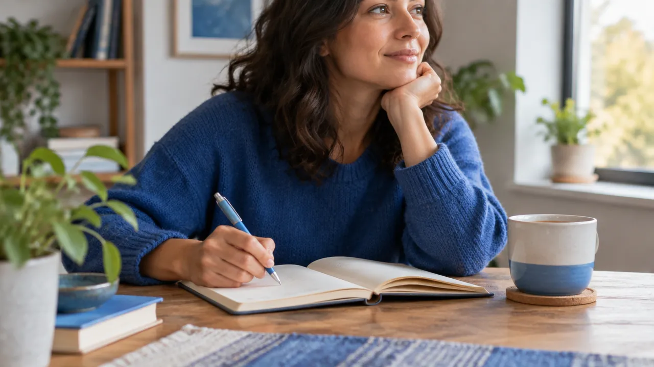 Persona escribiendo en un cuaderno y respirando con calma para ordenar una emoción antes de actuar