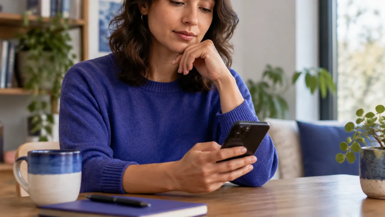 Persona hace una pausa antes de responder a un mensaje emocionalmente difícil