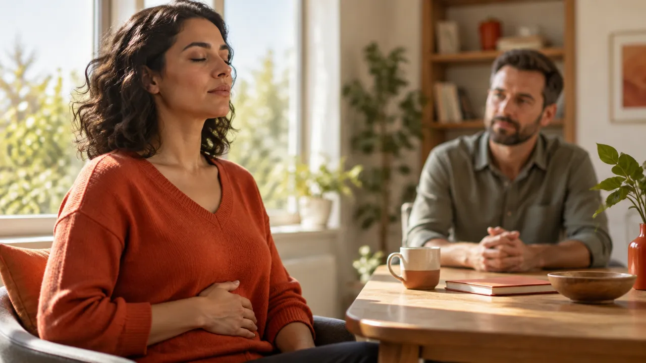 Persona hace una pausa respiratoria antes de retomar una conversación difícil