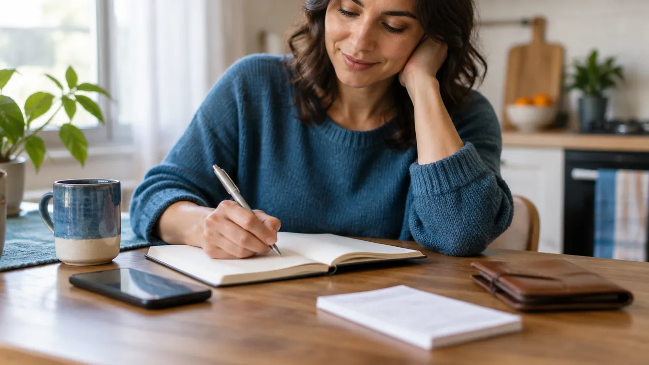 Persona haciendo una pausa para revisar sus gastos y elegir según sus valores