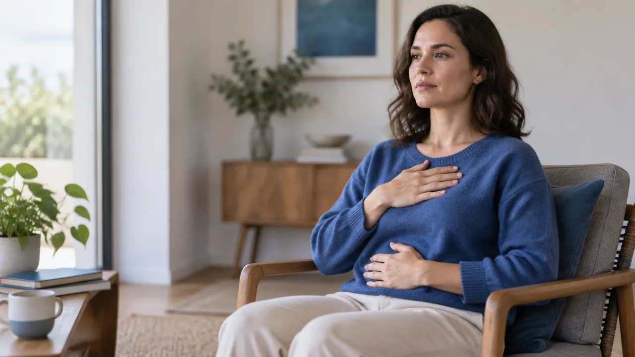 Persona practica una pausa y respiración consciente para responder con más calma