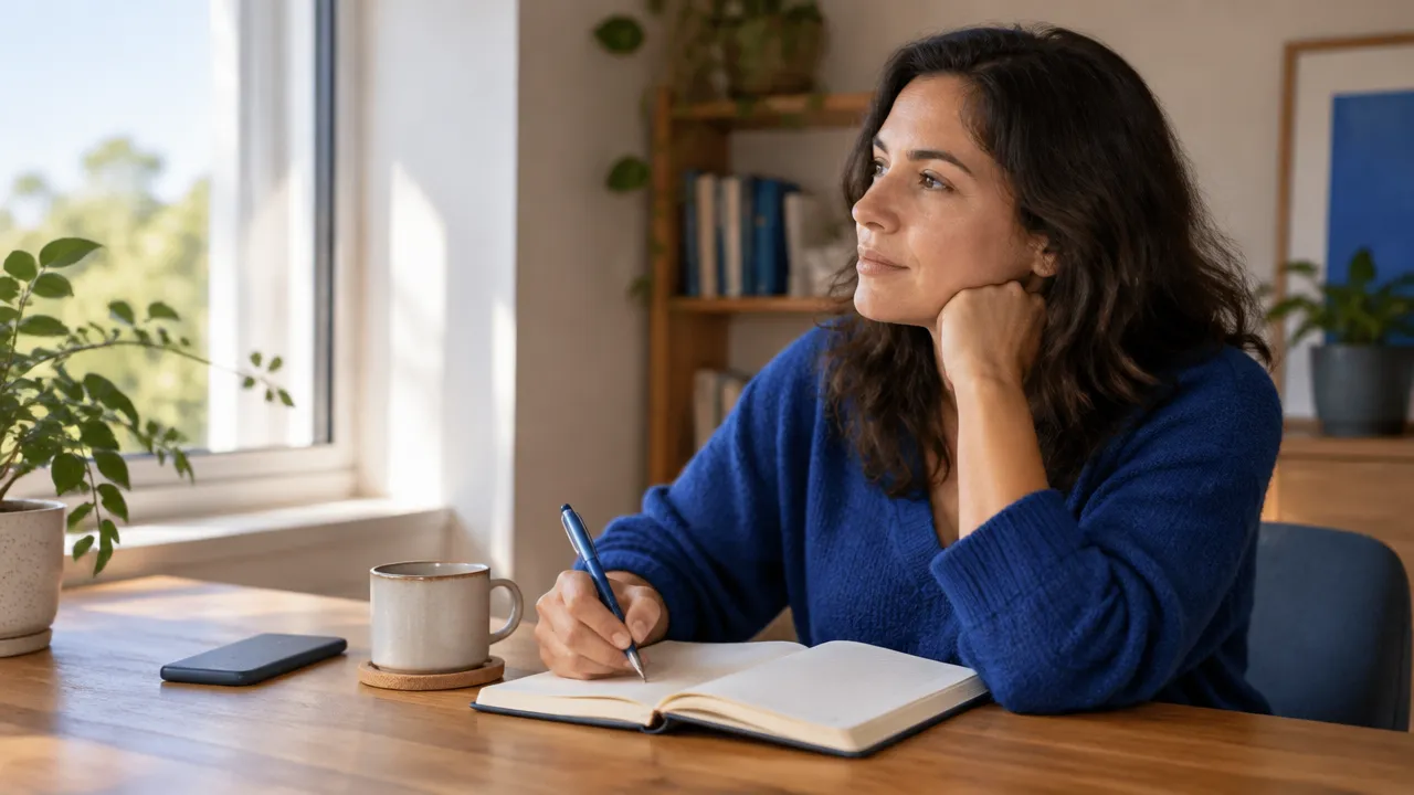 Persona que escribe en un cuaderno para observar sus emociones y elegir cómo actuar ante la incertidumbre