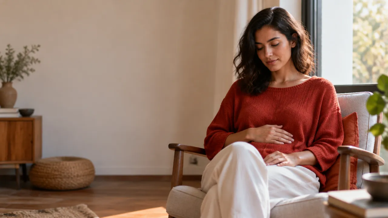Persona que hace una pausa consciente para reconocer y regular sus emociones junto a una ventana