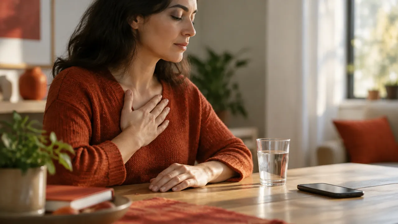 Persona que respira y hace una pausa antes de responder a una situación difícil
